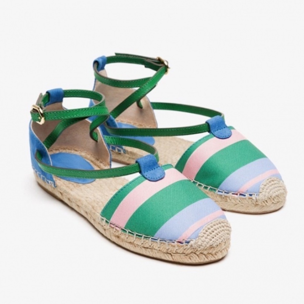Massimo Dutti Striped Espadrille Sandals Womens 39 Multi Color Ankle Strap Spain